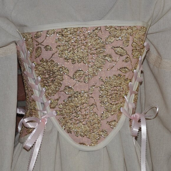2 sided, Lace-up, Bustier Corset, Pink & Gold, Neutral Floral Tapestry Siez 6 S - Picture 1 of 12